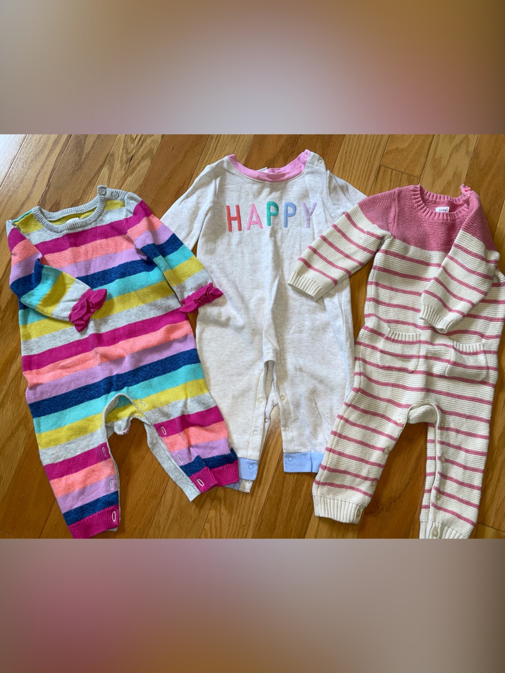 Baby GAP Girls Multi-Stripe and Pink Accent Cotton Jumpsuit Bundle